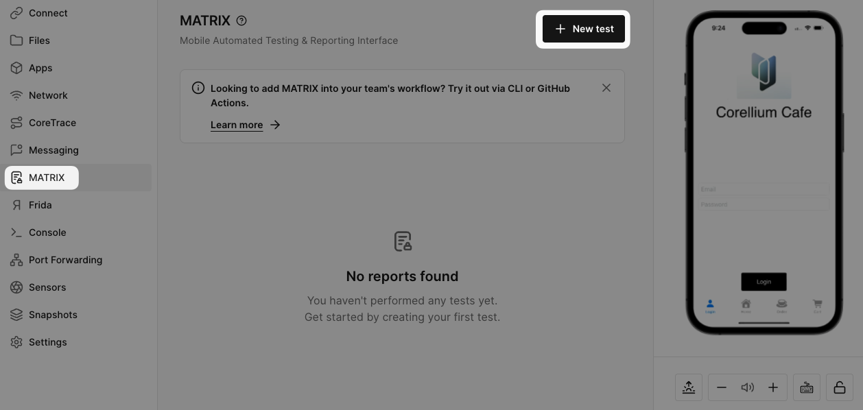 MATRIX tab and new test
