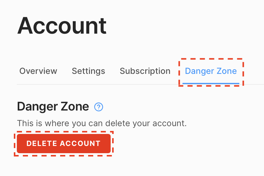 Delete your account from the Danger Zone