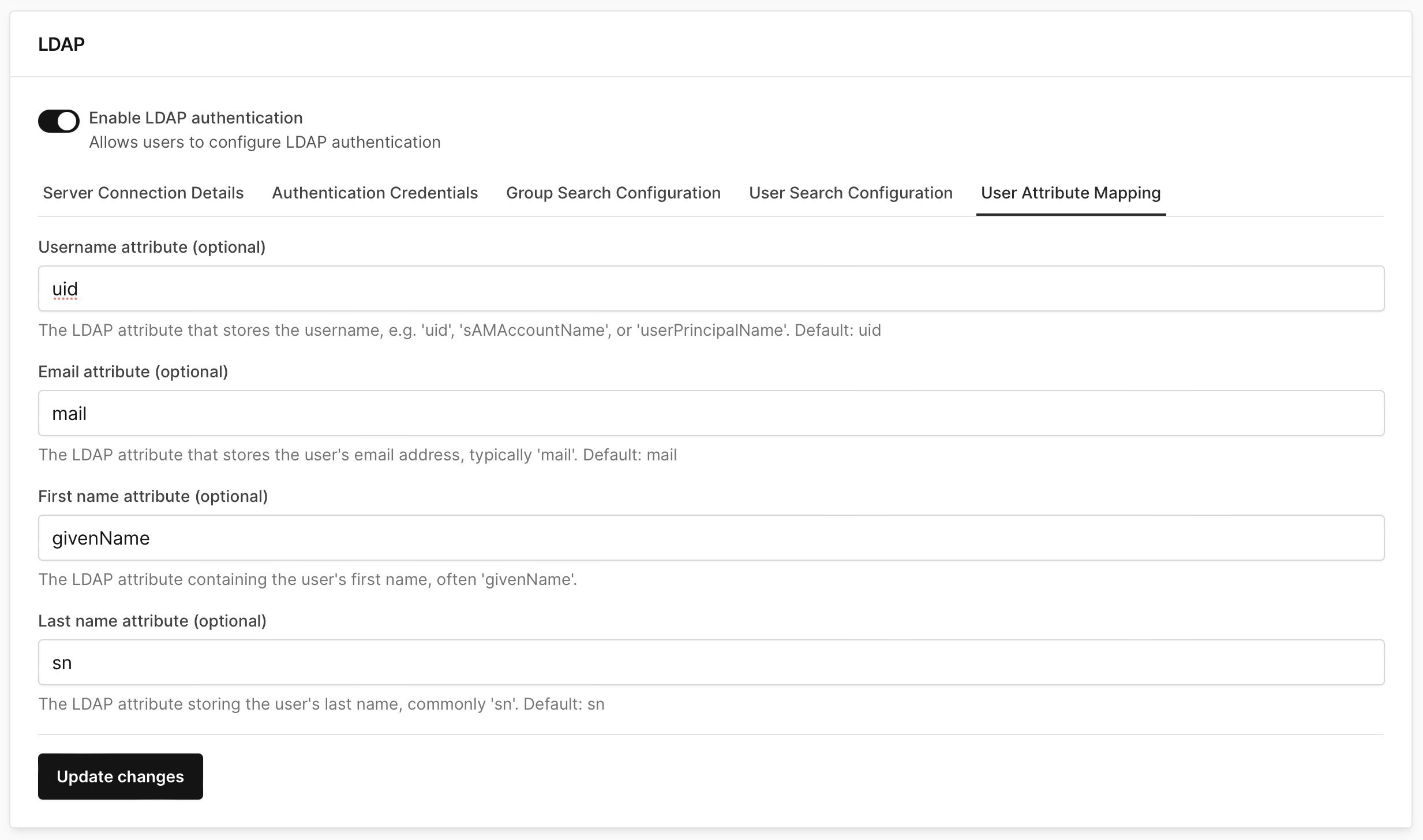 LDAP User Attribute Mapping