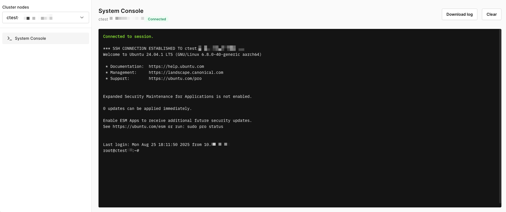 Cluster Admin Page