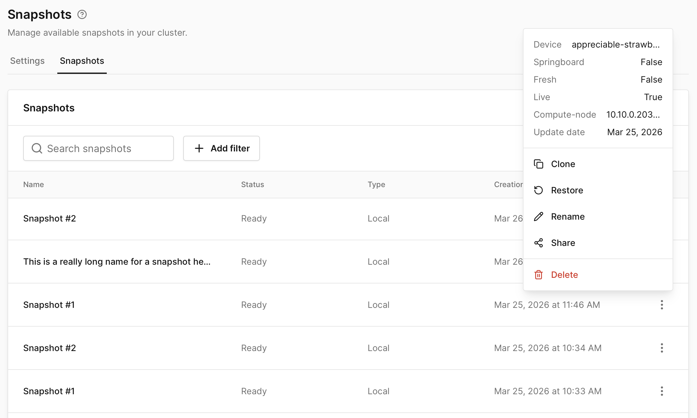 Manage Cluster Snapshots