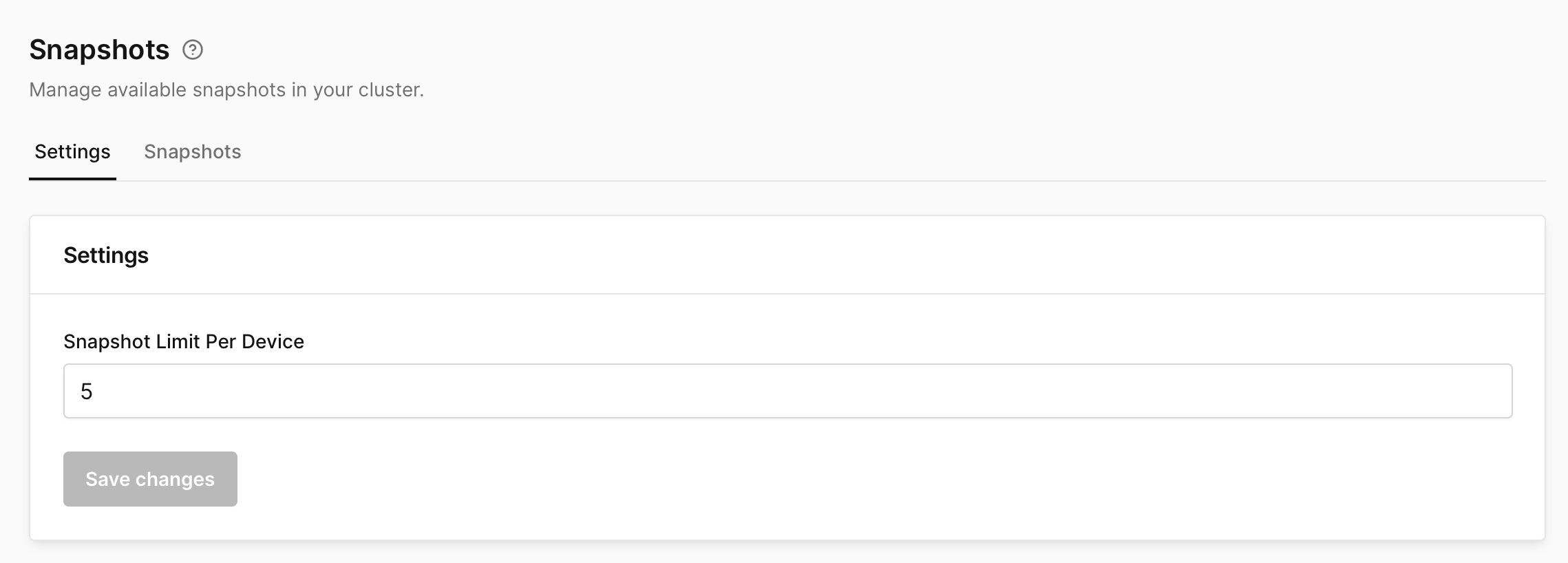 Cluster Snapshot Settings