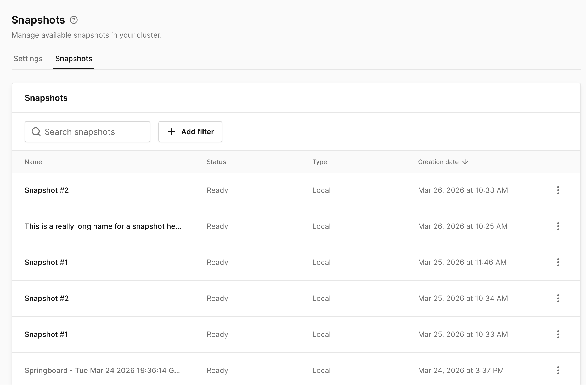 All Custer Snapshots