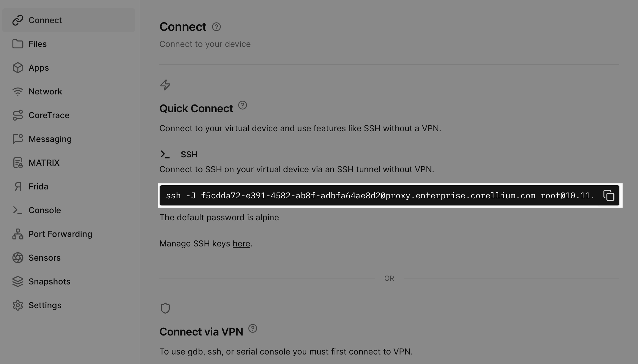 Copy the SSH command