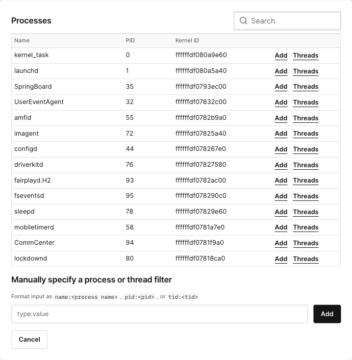 processes dialog