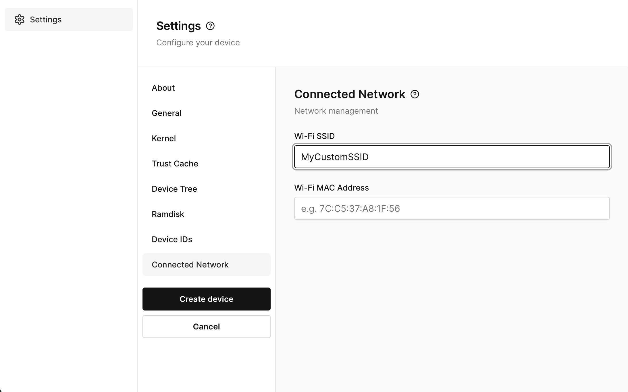 Connected Network set SSID on a new device