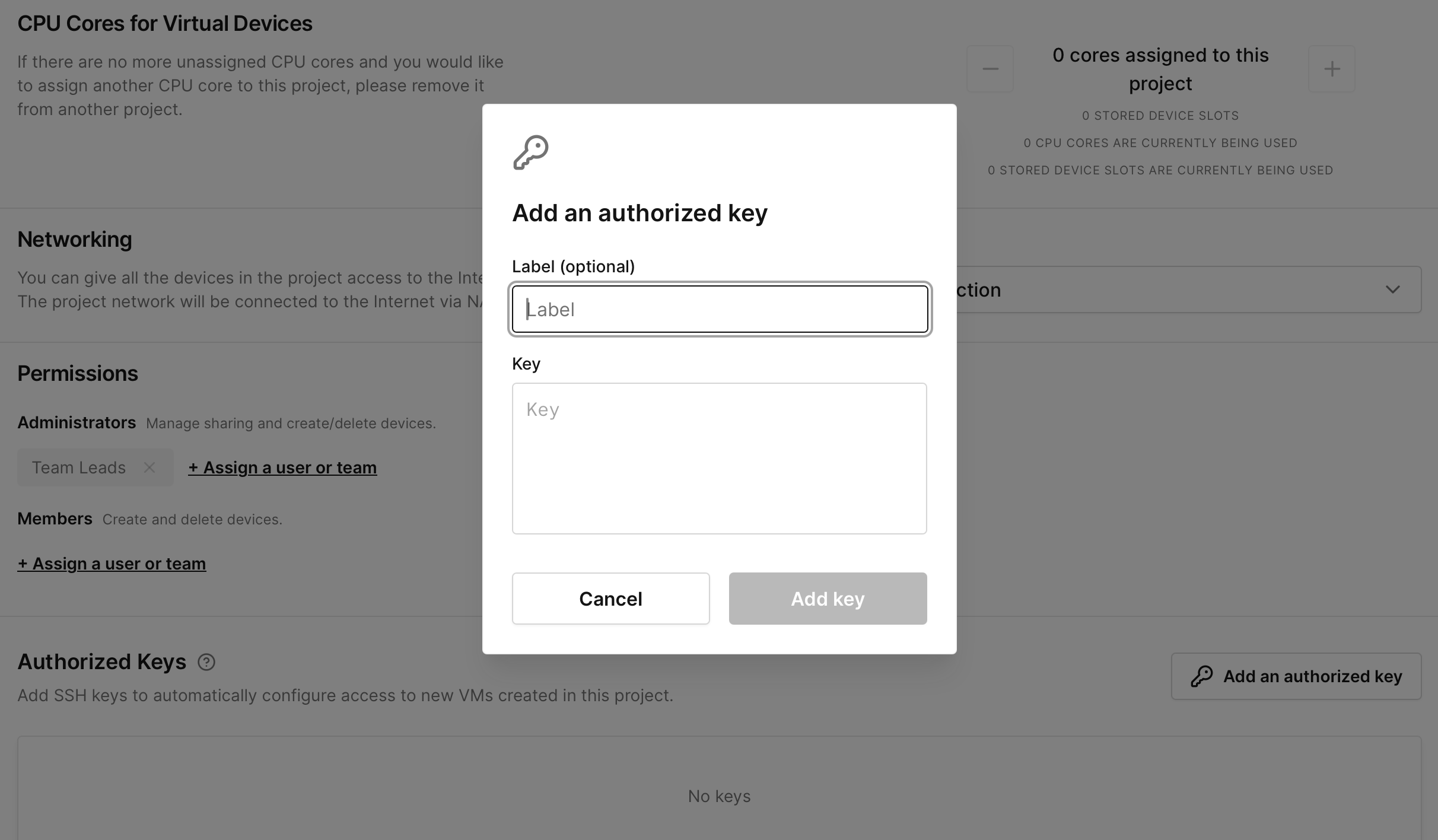 Authorized keys section
