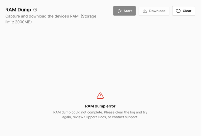 Unsuccessful RAM Dump
