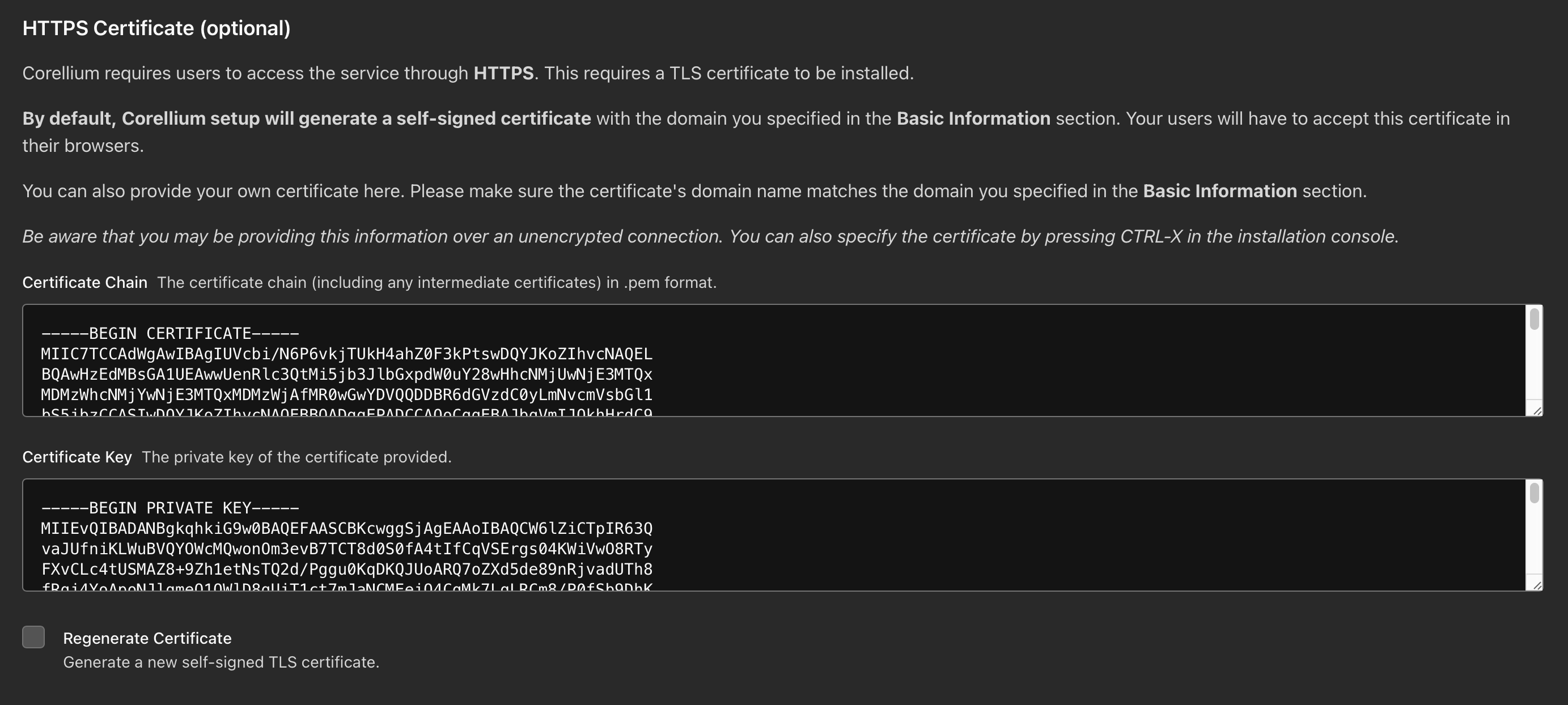 Provide certificate info web interface